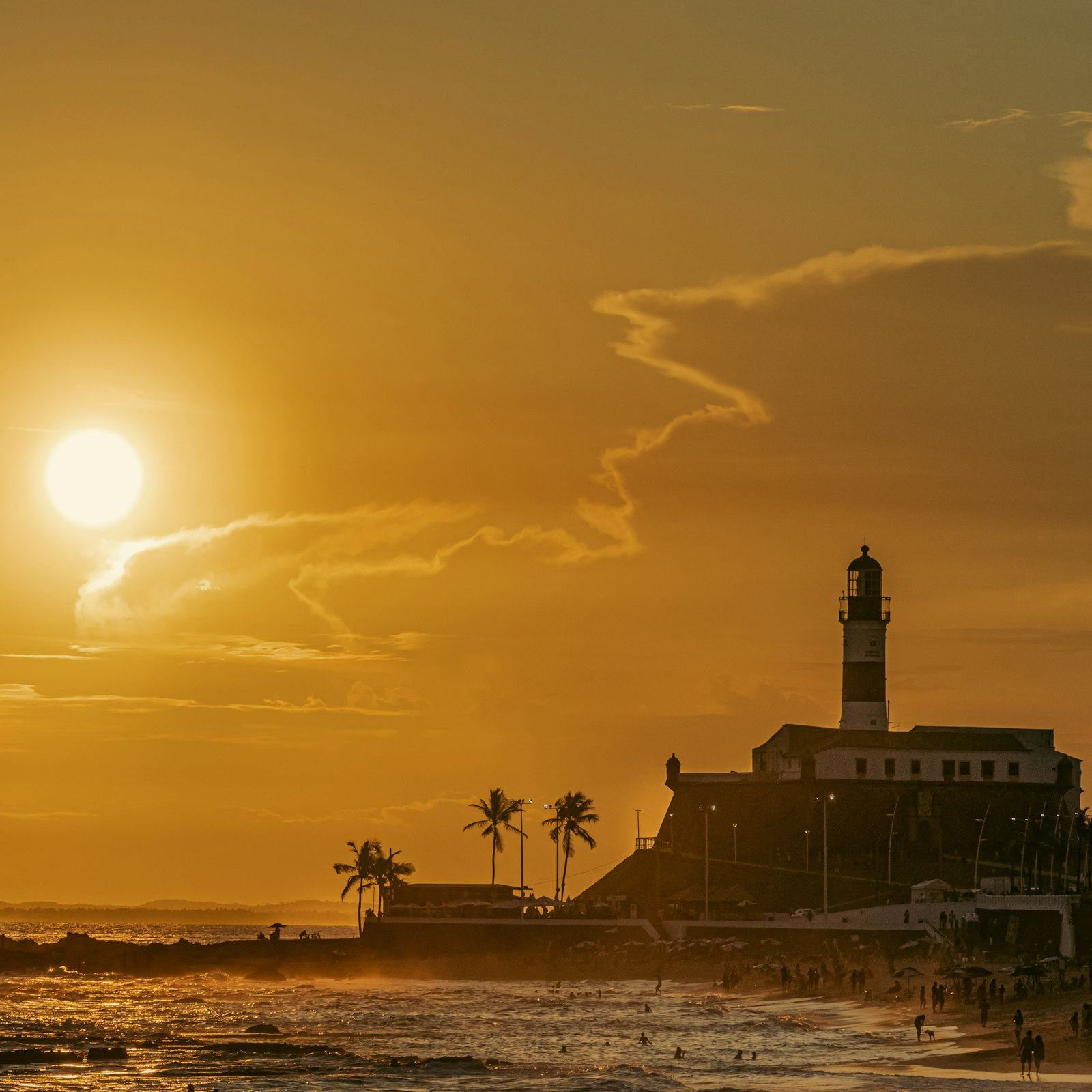 Farol da Barra lighthouse at sunset, Salvador, Bahia